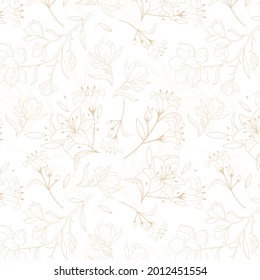 Engraving botanical pattern. Herbal botany pattern. Nature leaf. Engraved outline blossom. Flora wallpaper. Forest herb decorative composition, ornament. Eco floral artwork. Vector illustration.  