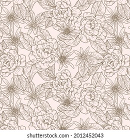 Gravur botanisches Muster. Kräuterbotanik-Muster. Naturblatt. Gravierte Rahmenblüte. Tapete aus Flora. Waldkräuterdekoration, Ornament. Eco-Blumenkunst. Vektorgrafik.   
