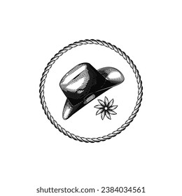 engraving cowboy hat vector illustration