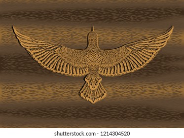 Engraving dove on the nature background. Back of swallow on animal pattern.Striped background with hand drawn pigeon.To be use for material design.Sketch for print t shirt.Wood texture.Feathers patter
