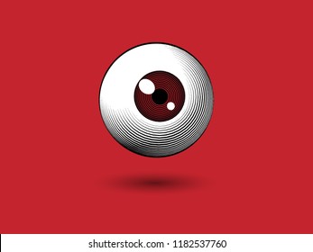 Engraving drawing human eyeball illustration isolated on red background