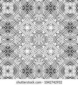Engraving endless abstract monochrome pattern. Texture for certificate or diploma, currency and money design. Single-leaf woodcut, xylography, printmaking. Vector Illustration