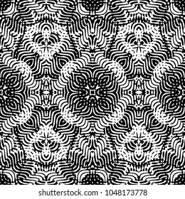 Engraving endless abstract monochrome pattern. Texture for certificate or diploma, currency and money design. Single-leaf woodcut, xylography, printmaking. Vector Illustration