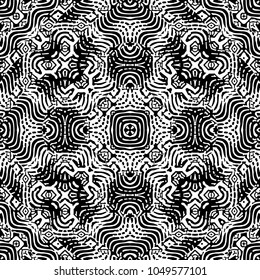 Engraving endless abstract monochrome pattern. Texture for certificate or diploma, currency and money design. Single-leaf woodcut, xylography, printmaking. Vector Illustration