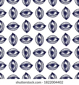 Engraving eye. Seamless pattern. Vintage handcrafted style. Vector illustration.	