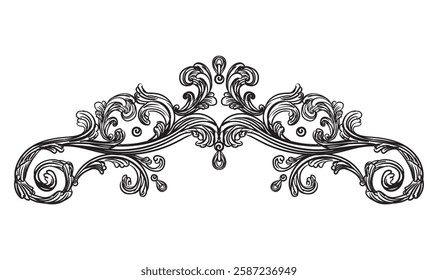 Engraving floral decorative design element. Vintage baroque scroll ornament. Antique style swirl retro pattern. Filigree calligraphy hand drawing vector illustration. For decoration, print and design