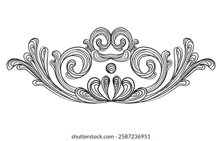 Engraving floral decorative design element. Vintage baroque scroll ornament. Antique style swirl retro pattern. Filigree calligraphy hand drawing vector illustration. For decoration, print and design