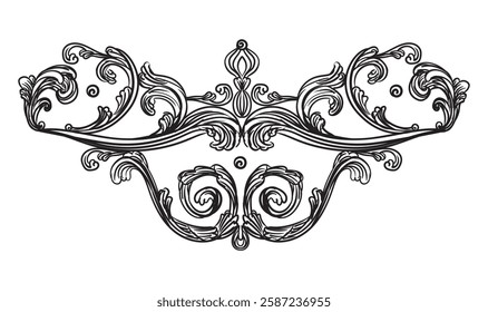 Engraving floral decorative design element. Vintage baroque scroll ornament. Antique style swirl retro pattern. Filigree calligraphy hand drawing vector illustration. For decoration, print and design