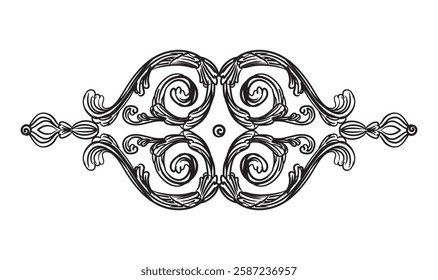 Engraving floral decorative design element. Vintage baroque scroll ornament. Antique style swirl retro pattern. Filigree calligraphy hand drawing vector illustration. For decoration, print and design