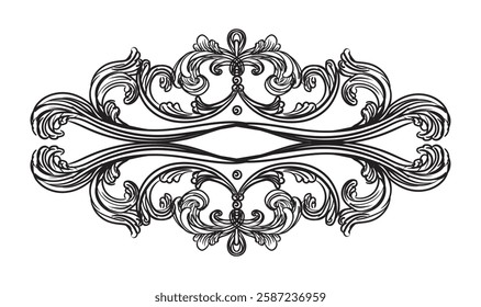 Engraving floral decorative design element. Vintage baroque scroll ornament. Antique style swirl retro pattern. Filigree calligraphy hand drawing vector illustration. For decoration, print and design