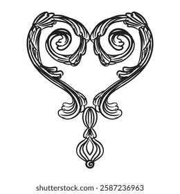 Engraving floral decorative design element. Vintage baroque scroll ornament. Antique style swirl retro pattern. Filigree calligraphy hand drawing vector illustration. For decoration, print and design
