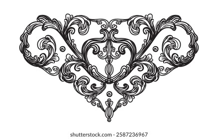Engraving floral decorative design element. Vintage baroque scroll ornament. Antique style swirl retro pattern. Filigree calligraphy hand drawing vector illustration. For decoration, print and design