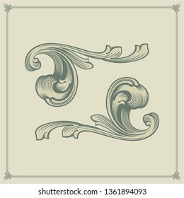 Engraving floral element vector