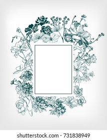 engraving flower background wedding card birthday rectangle