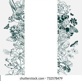 engraving flower background wedding card birthday vertical