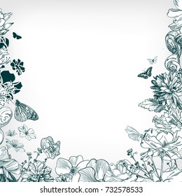 engraving flower background wedding card birthday frame