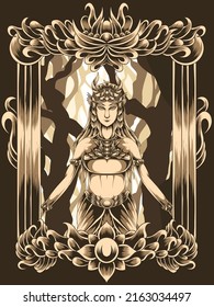 engraving frame goddess of destruction illustration