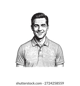 Gravação de um homem amigável e sorridente em uma camisa polo.