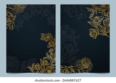 engraving golden hand drawn flower dark background