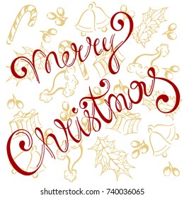 an engraving of a happy Christmas with unconventional holiday attributes in styles of sketching, doodle