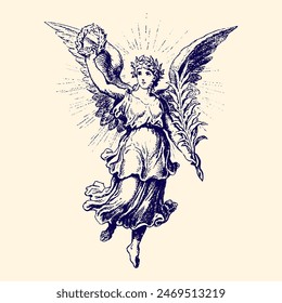 ilustración de grabado antigua grecia retro vintage bebé ángel