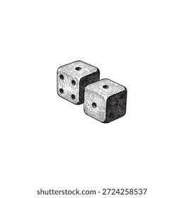 Grabado ilustración de dados sobre un fondo blanco.