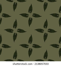 Engraving leaf araceae seamless pattern. Vintage leaves background. Repeated texture in hand drawn style for fabric, wrapping paper, wallpaper, tissue. Vector illustration.