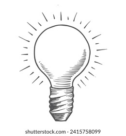 Engraving light bulb vector  isolated on a white background