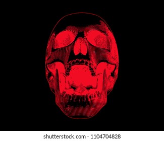 Engraving negative red skull illustration scream on black background