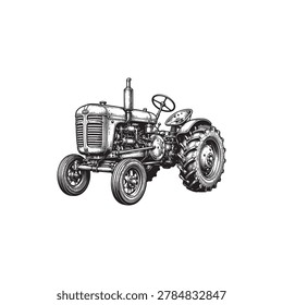 Engraving of a Old Agricultural Farm Machine Black and White Vector Illustration.