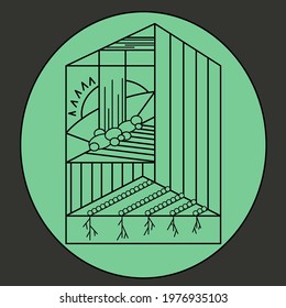 engraving on a green background, "the house of nature"