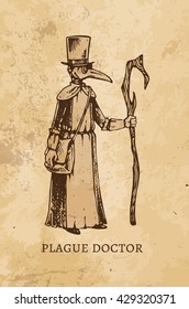 Engraving - Plague Doctor. Isolated Vector Vintage. Old Paper. Middle Ages, Scrapbooking