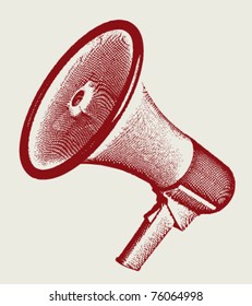 Engraving retro megaphone vectror illustration. Eps 10.