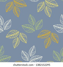 Engraving. Seamless pattern of hand drawn linear hatching. The leaves on the trees. Old paper. Vector illustration. Can be used for wallpaper, textile, invitation card, wrapping, web page background.
