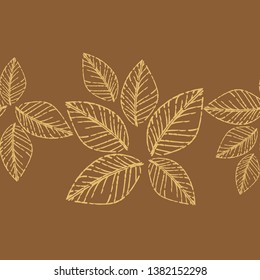 Engraving. Seamless pattern of hand drawn linear hatching. The leaves on the trees. Old paper. Vector illustration. Can be used for wallpaper, textile, invitation card, wrapping, web page background.