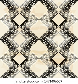 Engraving. Seamless pattern of hand drawn linear hatching. Mosaic of ethnic figures. Old paper. Vector illustration. Can be used for wallpaper, textile, invitation card, wrapping, web page background.