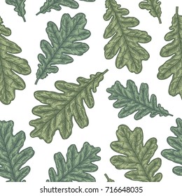 Engraving seamless pattern of Oak Leaf and Acorn. Vintage botany decor. Illustration for textiles, gift packaging, paper, interior design, cover, wallpaper, curtains.