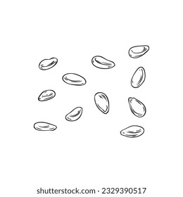 Engraving Sesame seed vector cartoon illustration. Spices, organic food, dry grain, natural condiment, black corns. Black and white hand drawn sketch isolated on white background