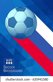 Engraving soccer ball and shadow space illustration with blue triangular and color stripe BG