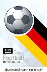 Engraving soccer ball and shadow space illustration with triangular and blue color stripe Germany theme background