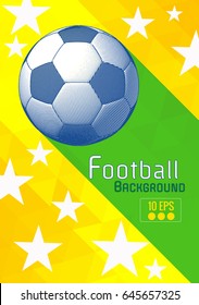 Engraving soccer ball and shadow space illustration with green triangular and color stripe in brasil theme background