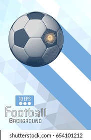 Engraving soccer ball and shadow space illustration with triangular and blue color stripe Argentina theme background