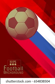 Engraving soccer ball and shadow space illustration with triangular and red color stripe in Russia theme background