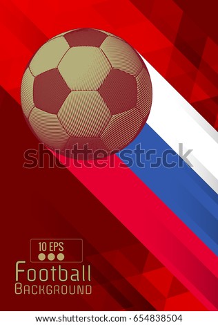 Engraving soccer ball and shadow space illustration with triangular and red color stripe in Russia theme background