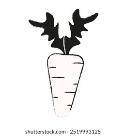 Engraving style carrot isolated transparent background. Trendy Cordel brazilian style vegetable with grunge Brush stroke texture outline. Vector illustration. EPS 10