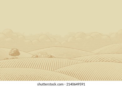 Engraving style illustration countryside