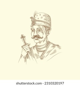 Engraving style Illustration of Tantia Tope. He was a notable mutineer in the Rebellion of 1857 in Pre Independent India.