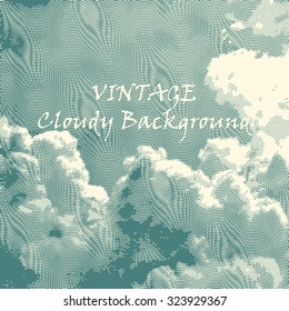 engraving style vector cloudy background with place for text