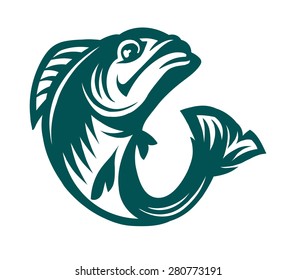 Engraving stylized crucian fish ready for use as a design element