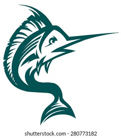 Engraving stylized marlin fish ready for use as a design element